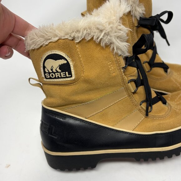 Sorel women's low Tivoli II boots 9.5 tan suede faux fur - Picture 3 of 9